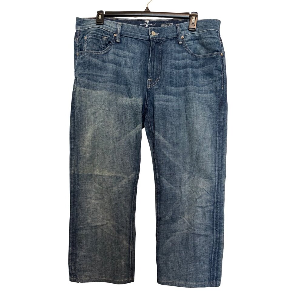 7 For All Mankind Austyn Mens Jeans Size 38 Blue Classic Fit Straight Leg 100% C